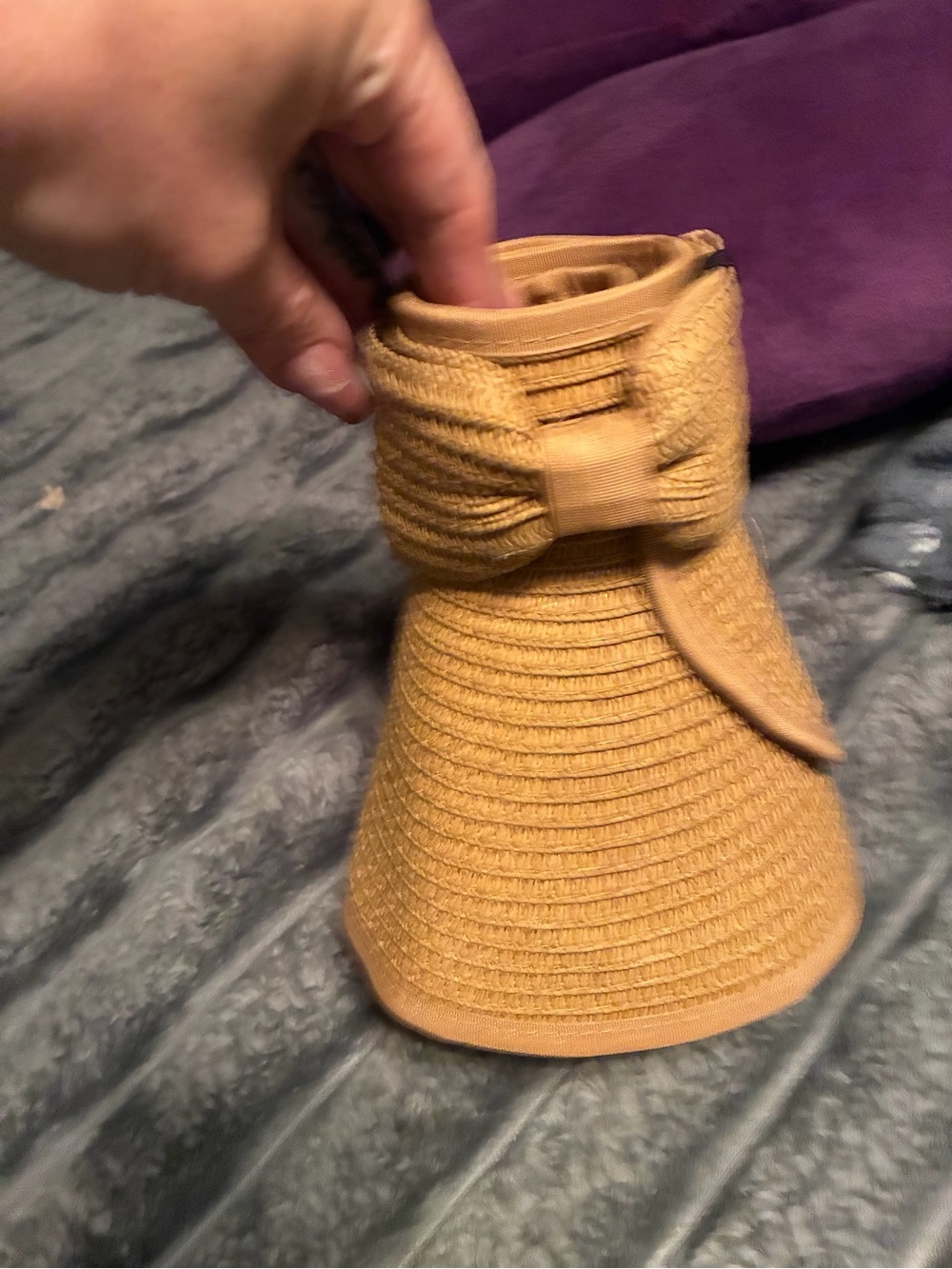 Women's Straw Visor Hat with Bow - Mustard